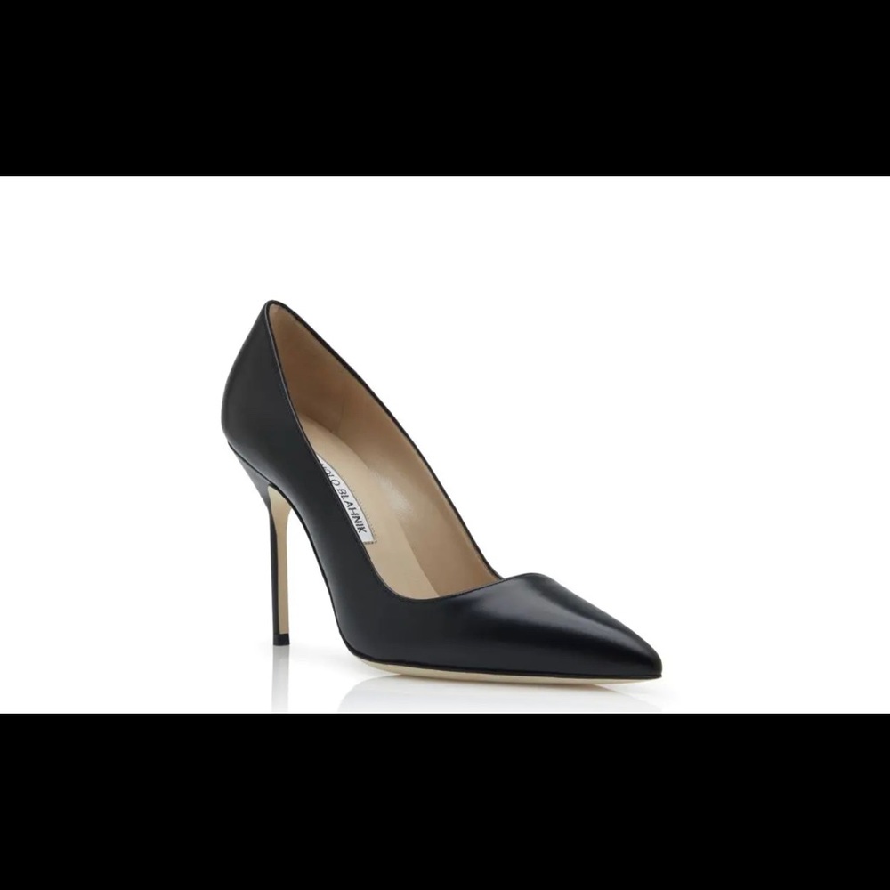 Black Calf Leather Pointed Toe Pumps